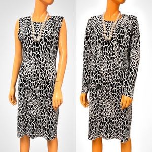 TESS Vintage 2 Piece Giraffe Print Pleated Shift Dress
